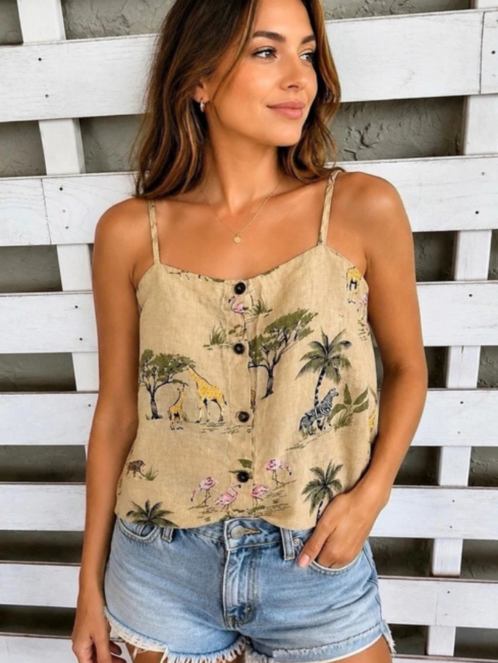 Old Navy Animal Print Camisole in Tan Size Medium